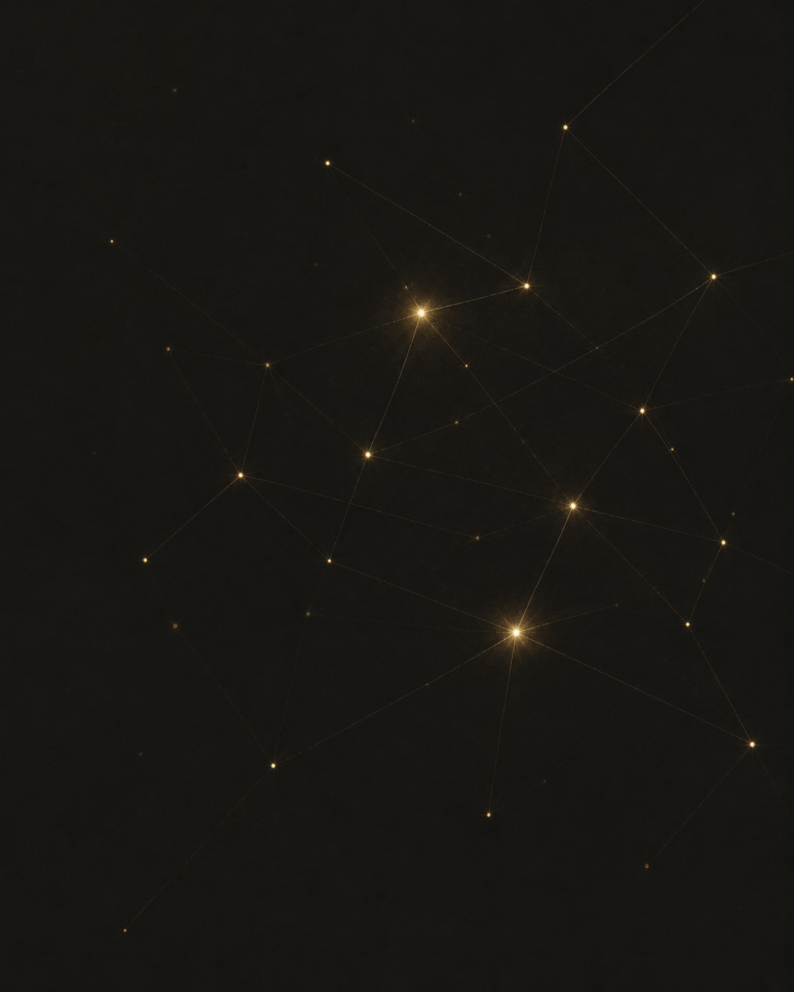 An abstract constellation of champagne-gold points connected by hairline threads — a discreet private map of collectors.